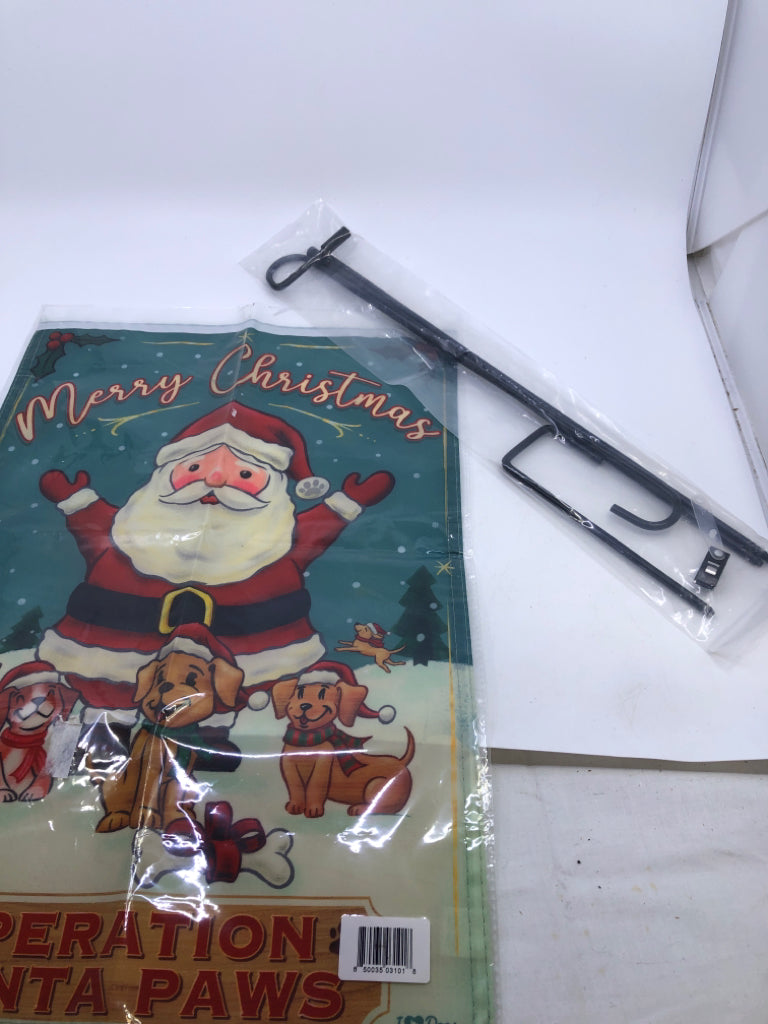 NIP SANTA YARD FLAG "MERRY CHRISTMAS" WITH POLE.