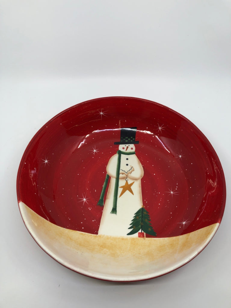 LARGE RED SNOWMAN SERVING BOWL.