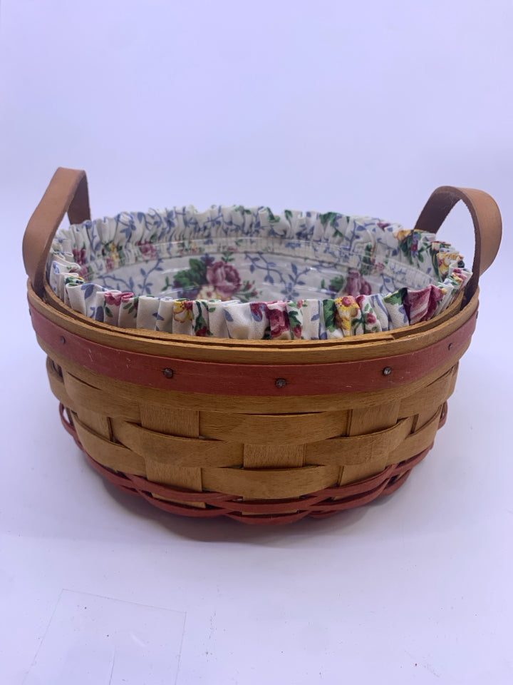 ROUND BASKET W FLORAL LINER + PROTECTOR.