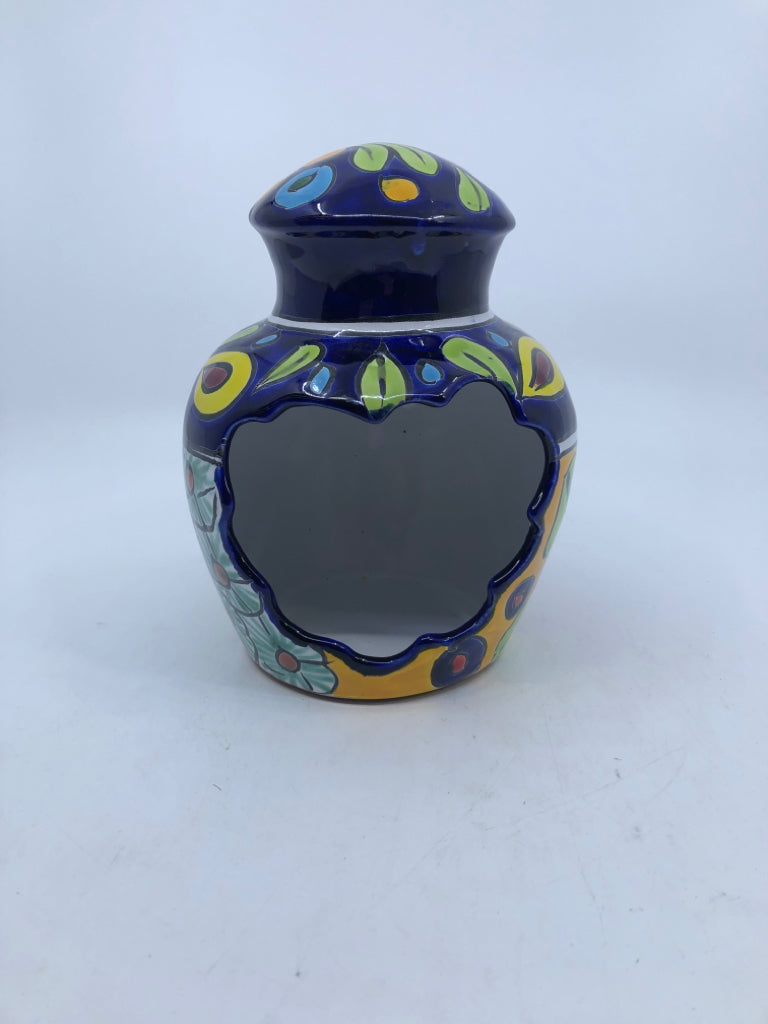 PAINTED POTTERY TEA LIGHT CANDLE HOLDER- MEXICO.