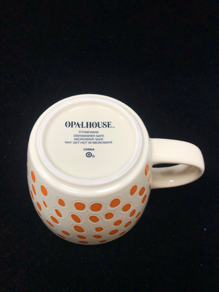 ORANGE POLKA DOT WIDE MUG.
