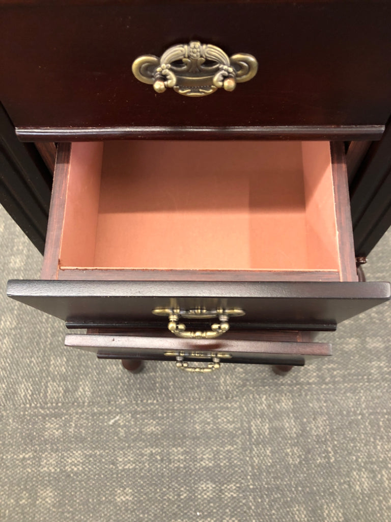 CHERRY WOOD JEWELRY ARMOIRE W/FLIP TOP 4 DRAWERS.