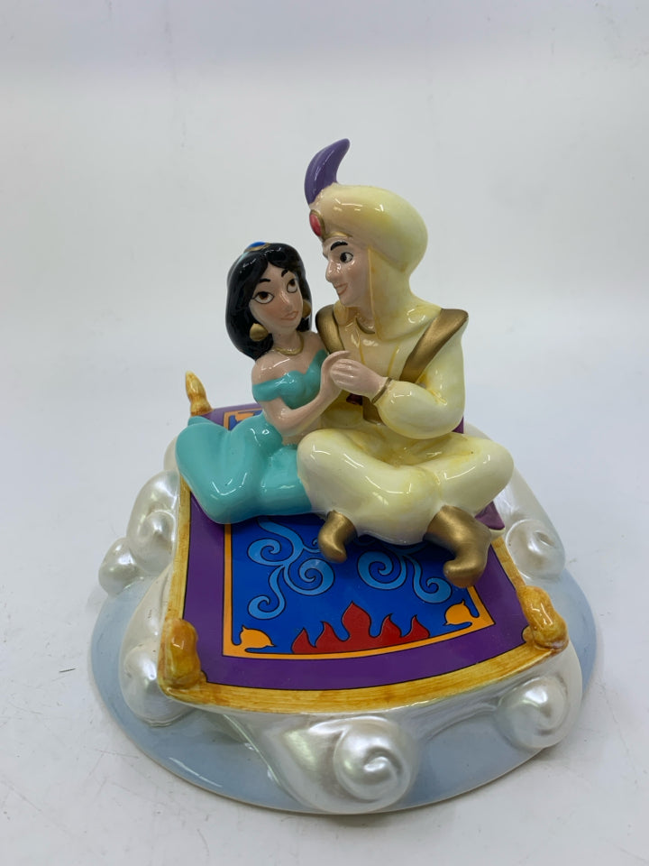 CERAMIC ALADDIN & JASMINE ON MAGIC CARPET MUSIC BOX.