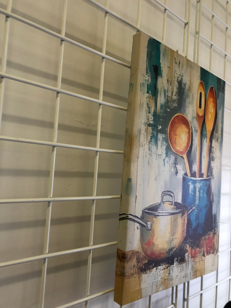 POTS/WOOD SPOONS CANVAS.