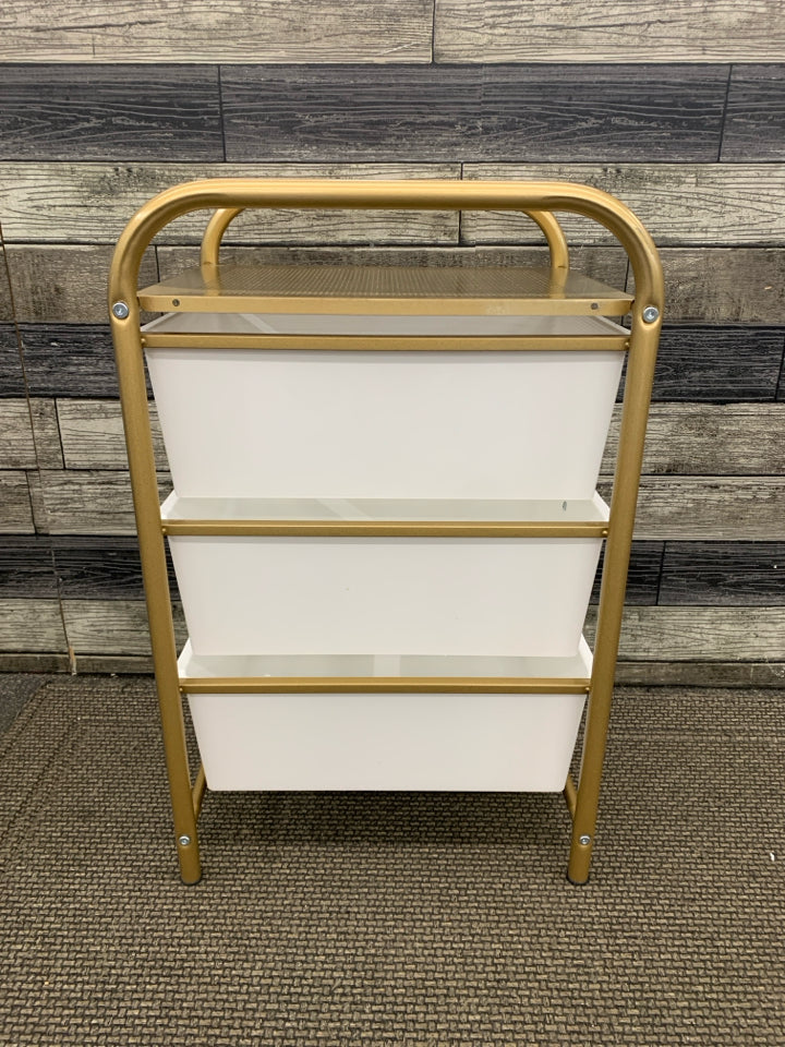 3-DRAWER GOLD PLASTIC ORGANIZER.