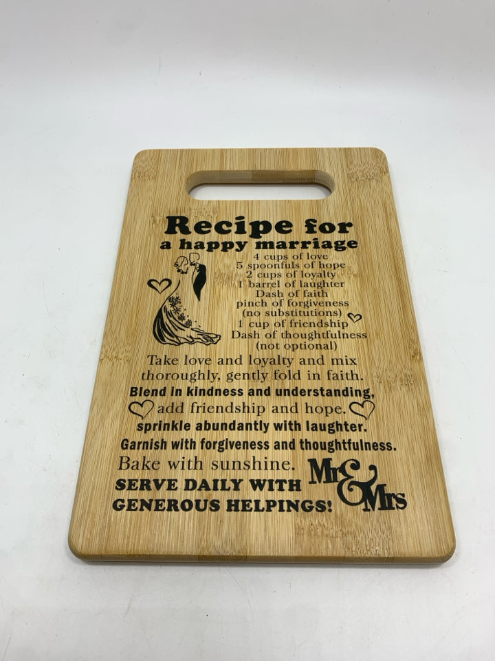 RECIPE FOR HAPPY MARRIAGE CUTTING BOARD.