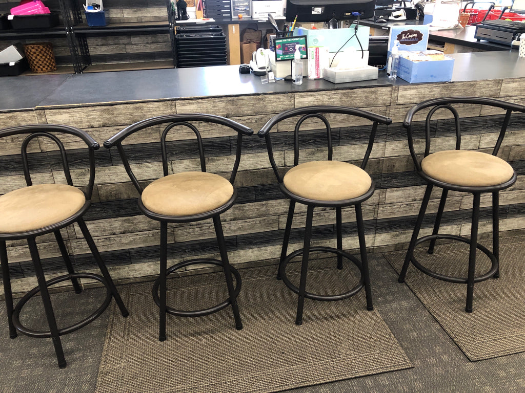 4 METAL + TAN CUSHIONS BAR STOOLS.