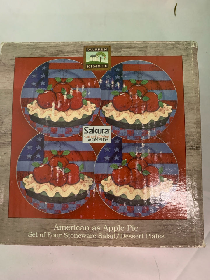 4 NIB AMERICAN AS APPLE PIE LUNCH PLATES.