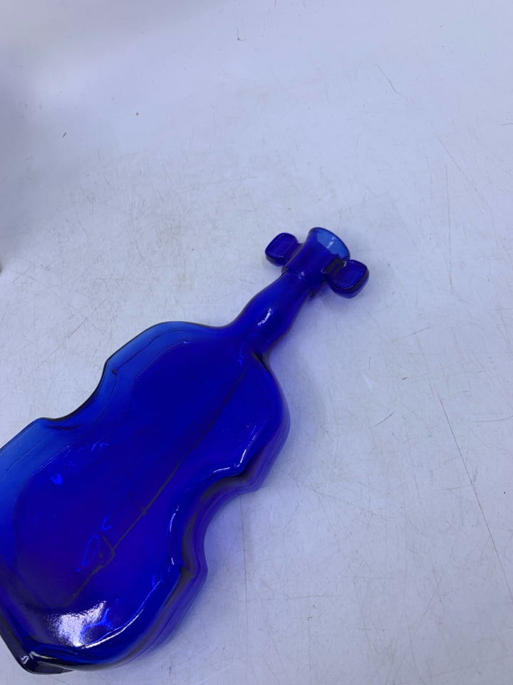 COBALT BLUE VIOLIN SHAPED DECANTER.