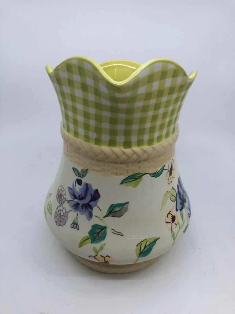 LIME GREEN COTTAGE ROSE COLLECTION PITCHER.