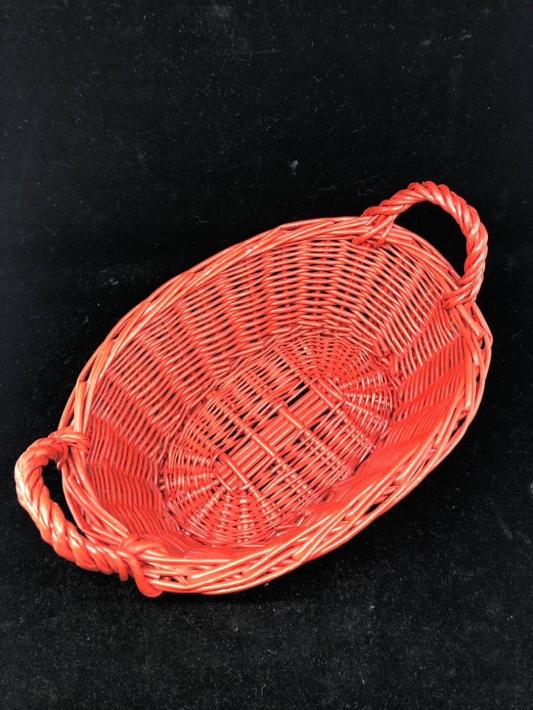 RED WICKER BASKET W/2 HANDLES.