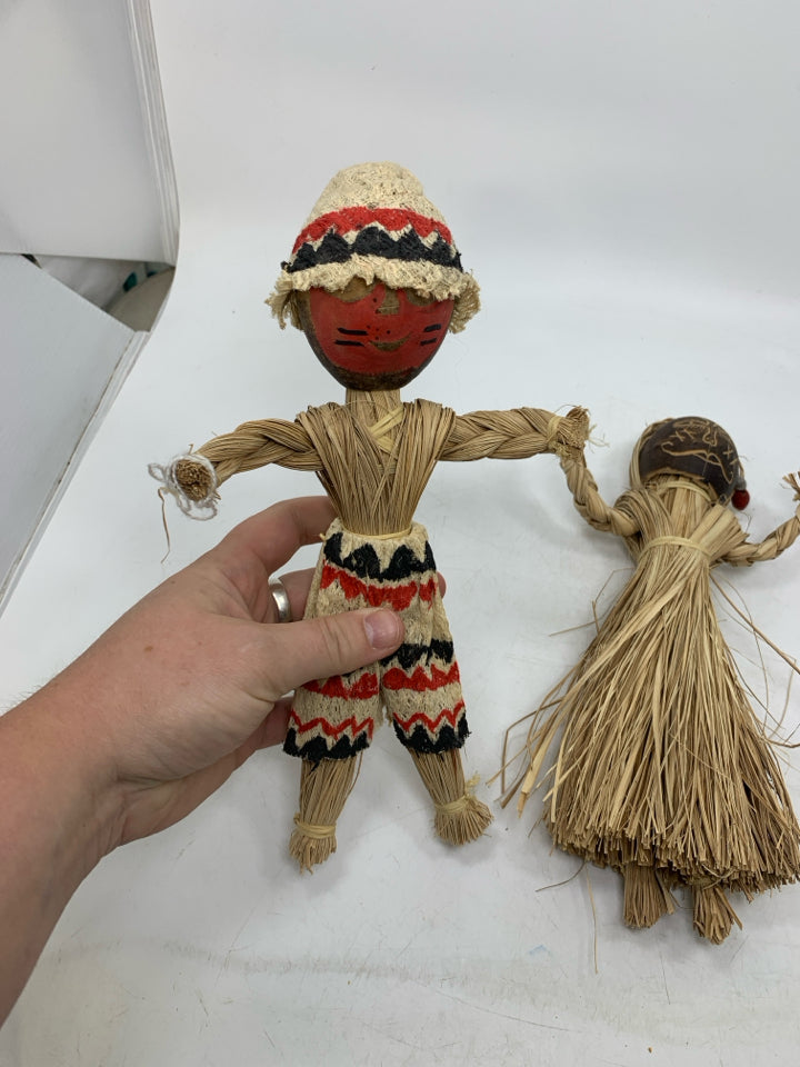 2 FOLK ART STRAW MAN/WOMAN.