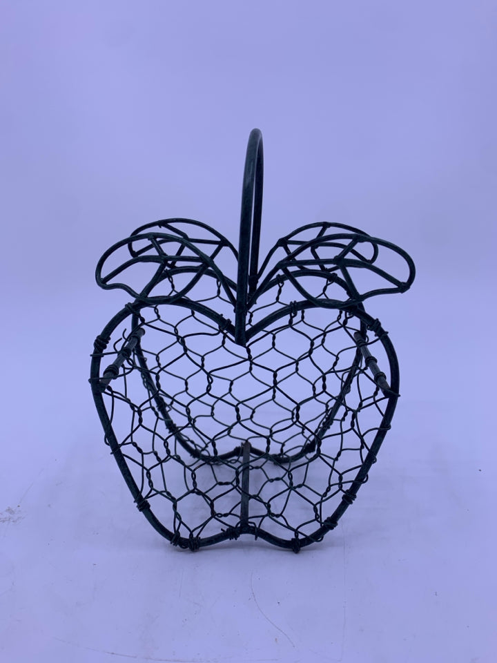 SMALL GREEN APPLE CHICKEN WIRE BASKET.