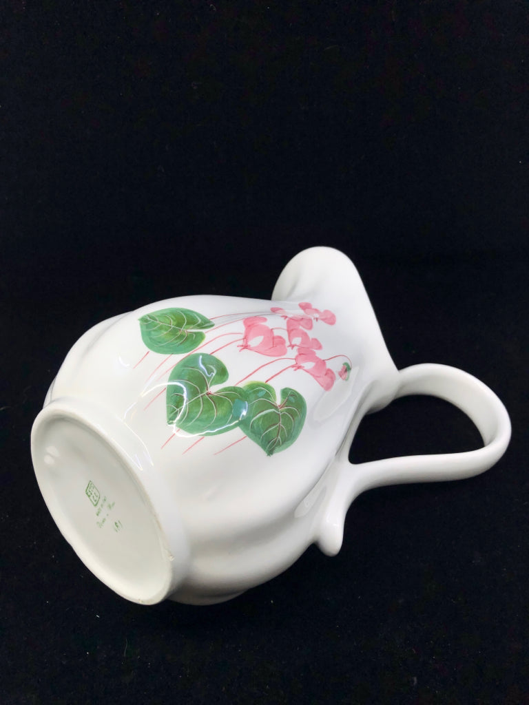 WHITE PITCHER W/PINK FLOWER DESIGN- ITALY ESTE CE.