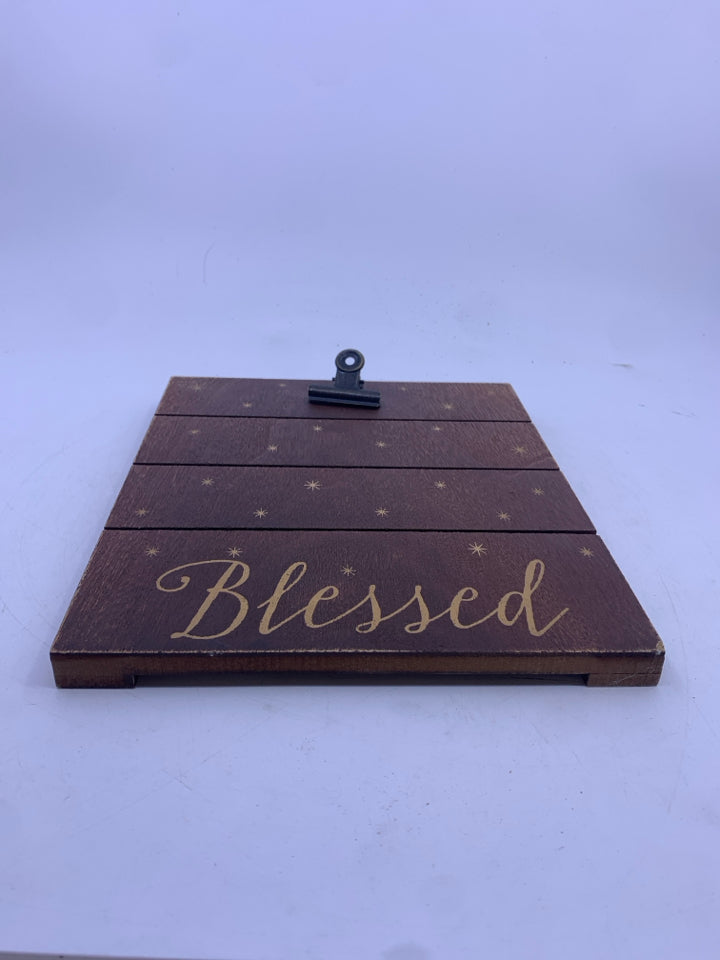 BLESSED WOOD PHOTO CLIP WALL ART.