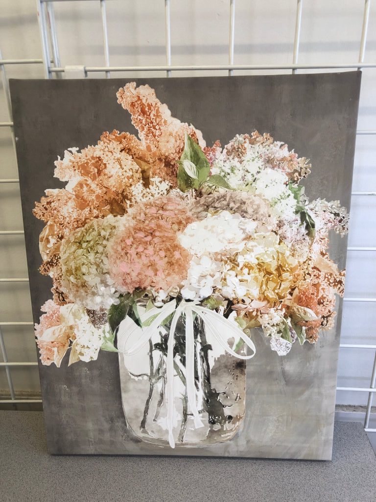 PINK FLOWERS IN JAR CANVAS WALL ART.