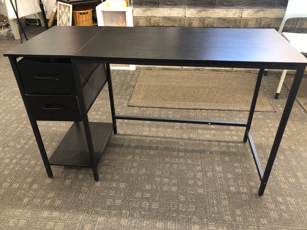 BLACK DESK WITH 2 CLOTH DRAWERS.