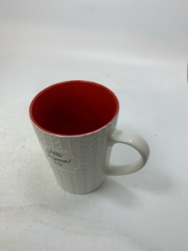 TEXTURED HELLO GORGEOUS MUG.