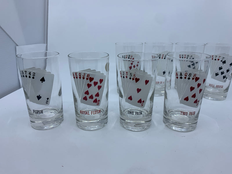 8 PLAYING CARDS GLASSES.