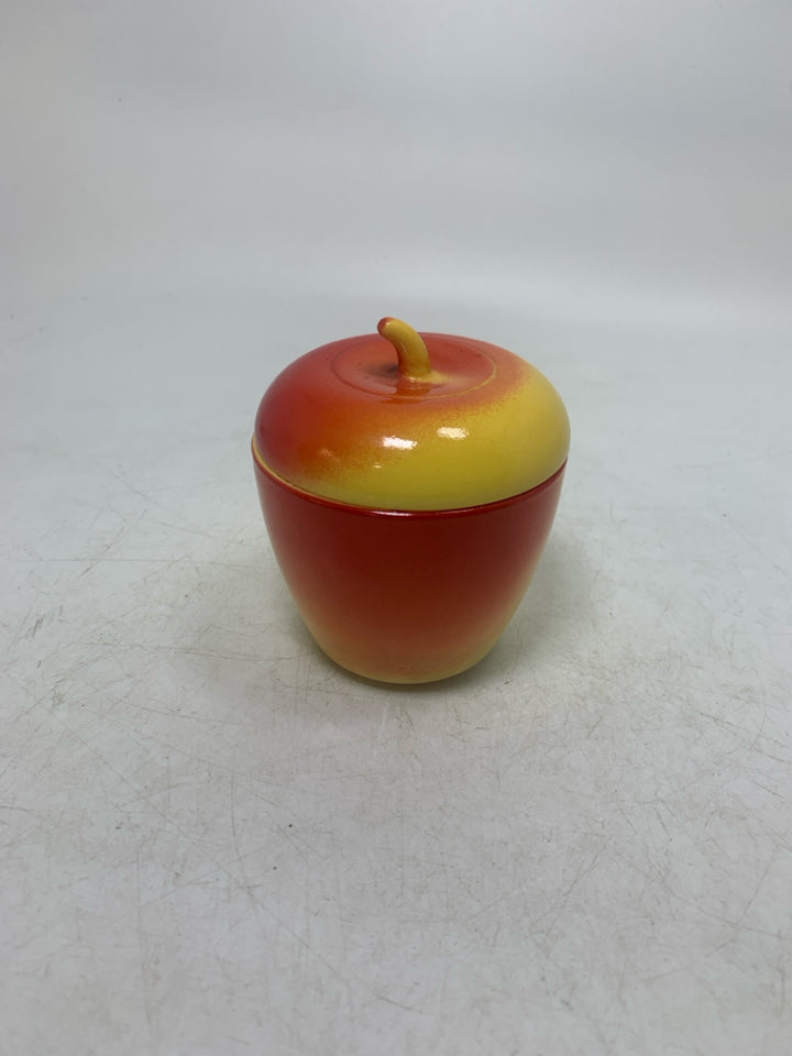 VTG JAM BLUSHING APPLE SHAPED SMALL CANISTER RED/YELLOW.