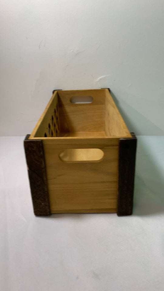 BLONDE LIGHT WEIGHT WOOD PLANTER W/ CUTOUTS.