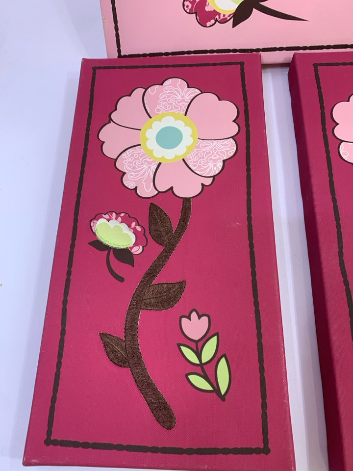 3PC PINK FLOWER CANVAS WALL DECOR.