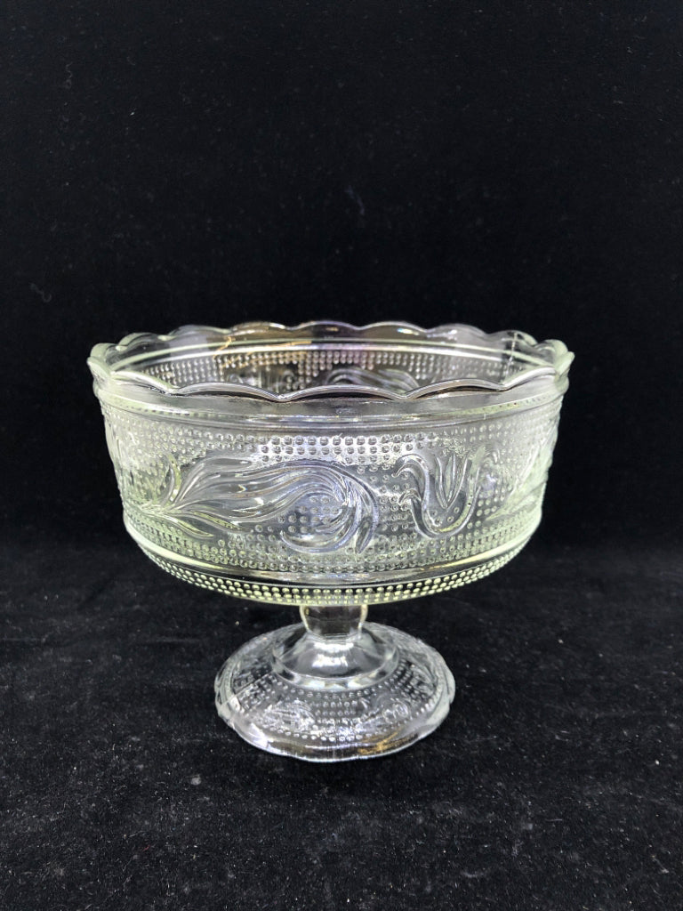 VTG CLEAR EMBOSSED FOOTED CANDY DISH/ PLANTER.
