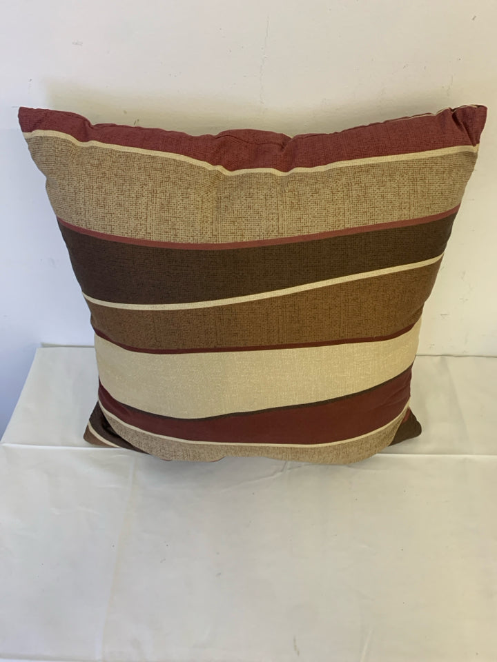 BROWN,CREAM,MAROON STRIPE SQUARE THROW PILLOW.