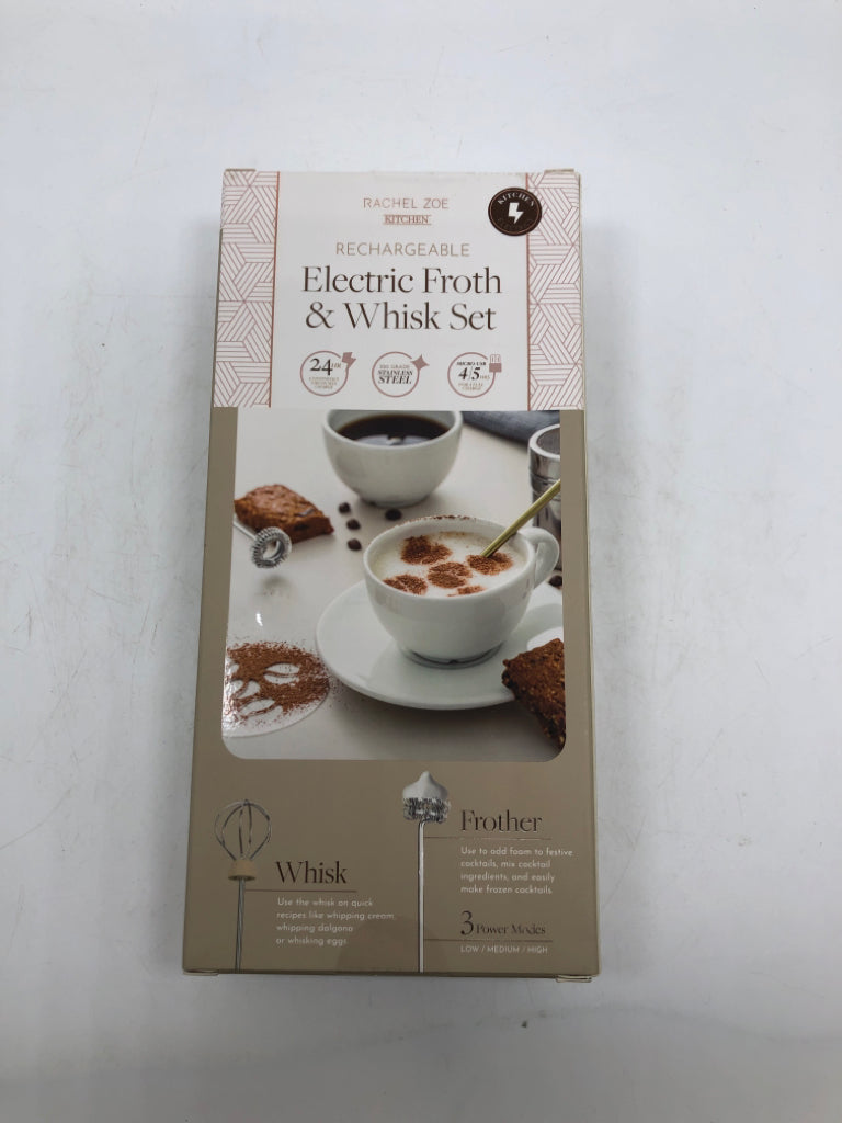 NIB RECHARGABLE ELECTRIC FROTH & WHISK SET.