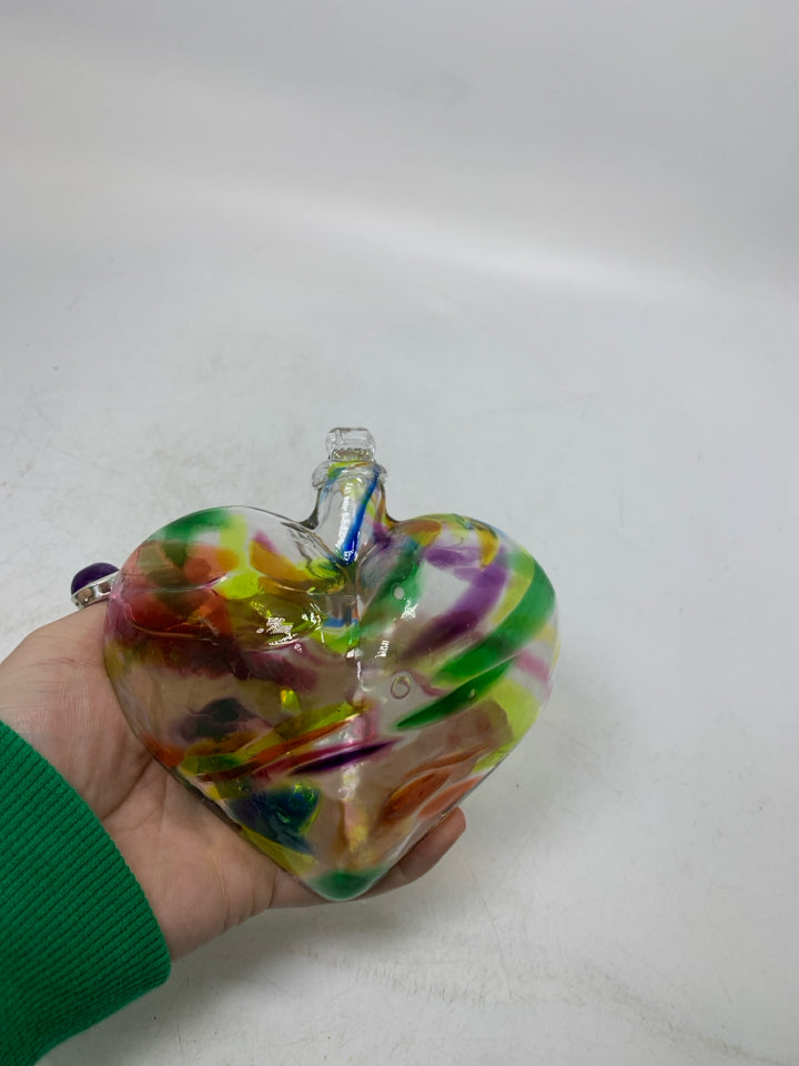3D BLOWN GLASS RAINBOW HEART.
