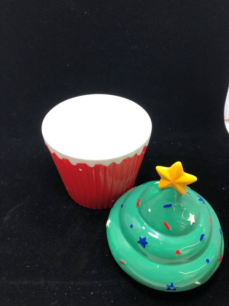 CHRISTMAS TREE CUPCAKE COOKIE JAR - WHIMSICAL CUPBOARD.