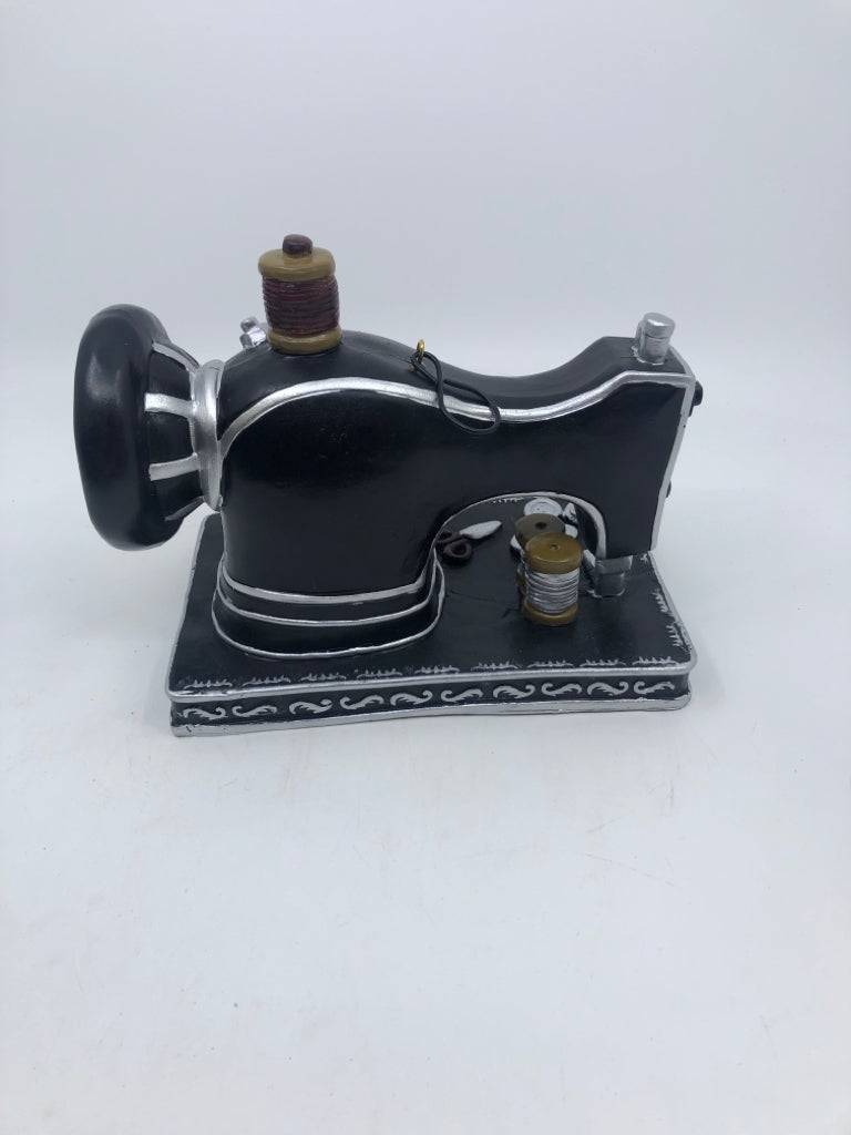 BLACK RESIN SEWING MACHINE DECORATIVE BIRD HOUSE.