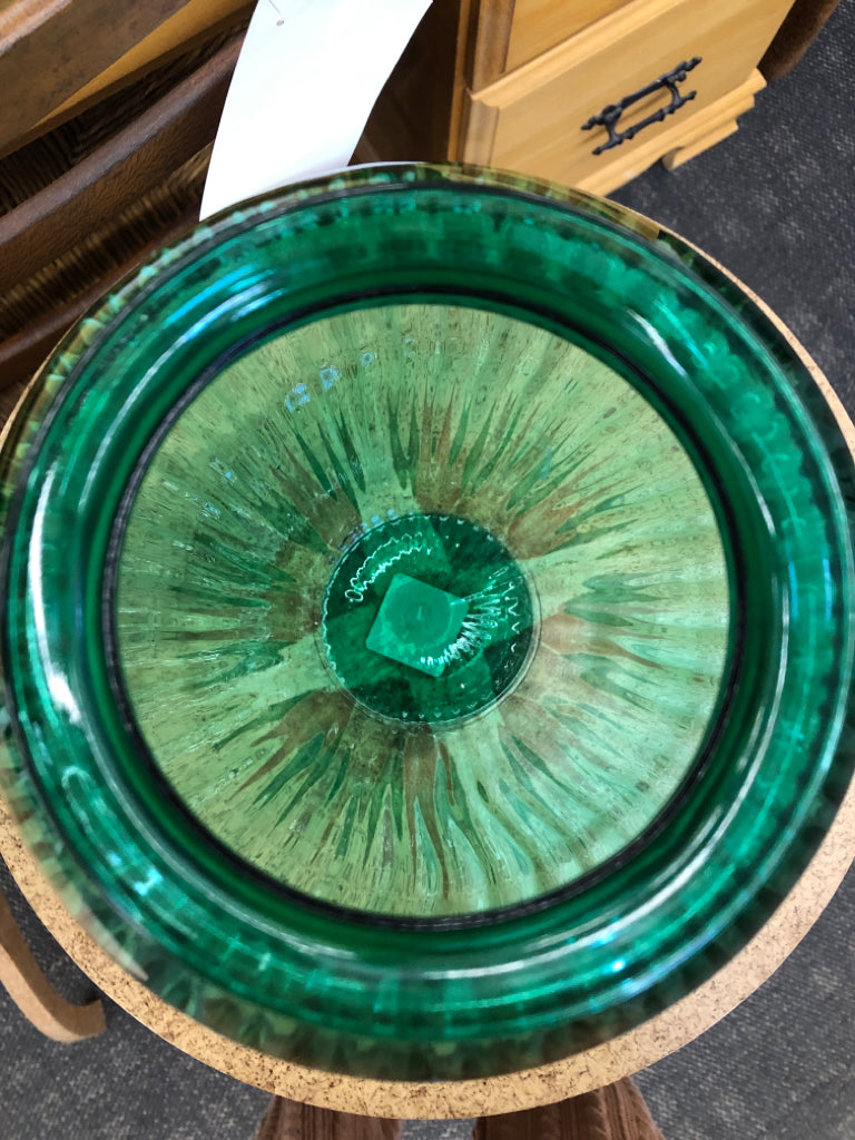 LARGE GREEN TINT RIBBED VASE.