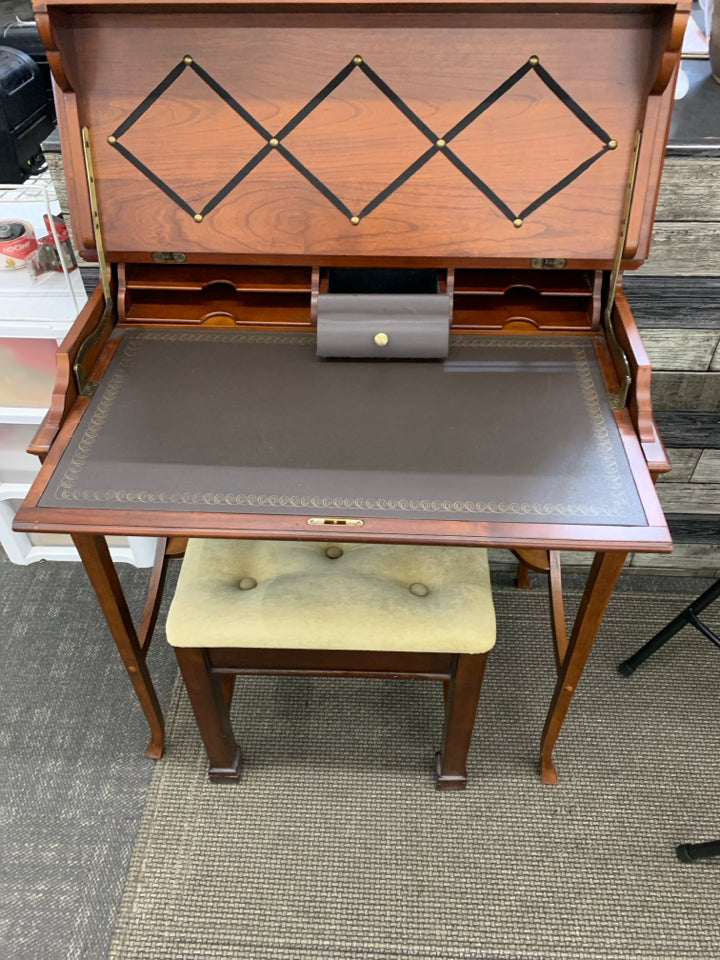 WOODEN BOMBAY WRITING DESK W/STOOL.