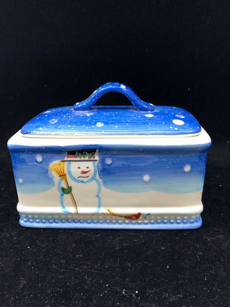 RECTANGLE PAINTED SNOWMAN CANISTER.