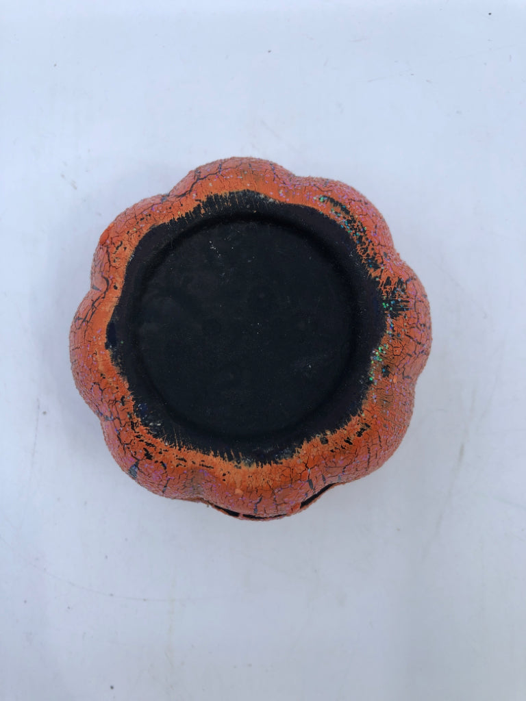 CRACKLE JACK O LANTERN TEAL IGHT HOLDER.