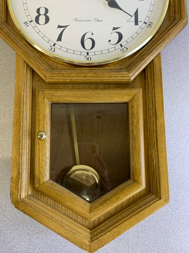 WOODEN CLOCK W/PENDULUM & CHIME STERLING & NOBLE.
