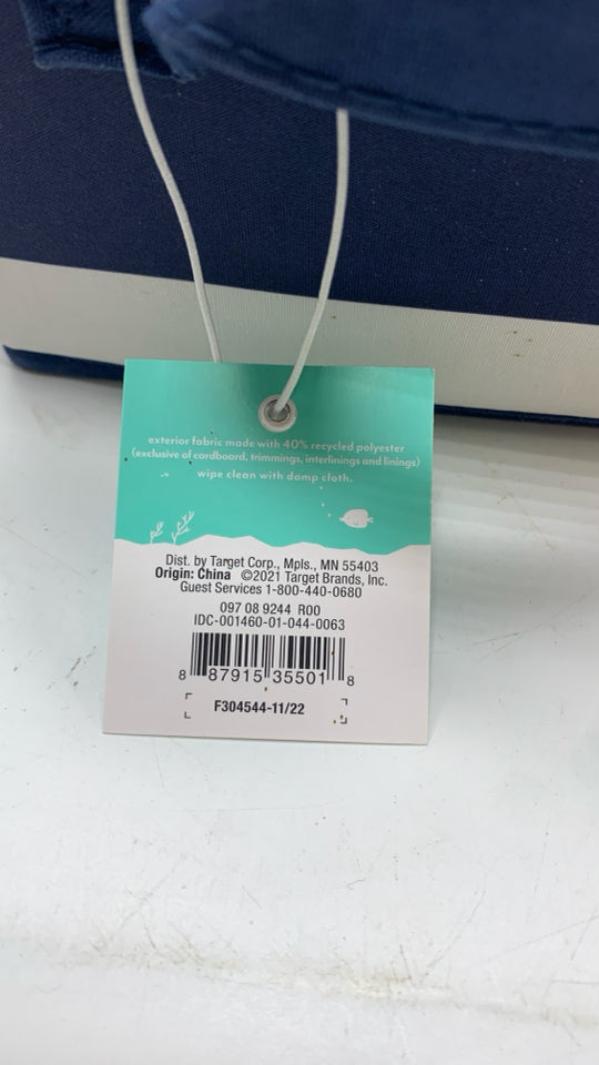NWT PILLOWFORT BLUE AND WHITE STRIPED STORAGE BIN.