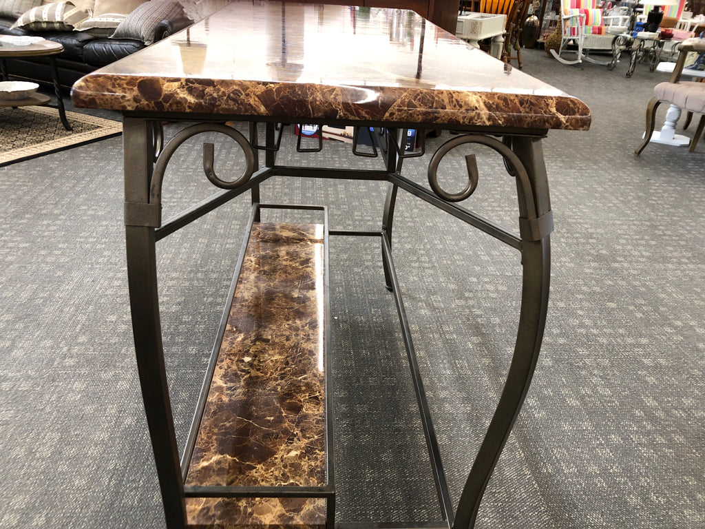 3PC FAUX GRANITE TOP BAR/ISLAND W STORAGE AND 2 STOOLS.