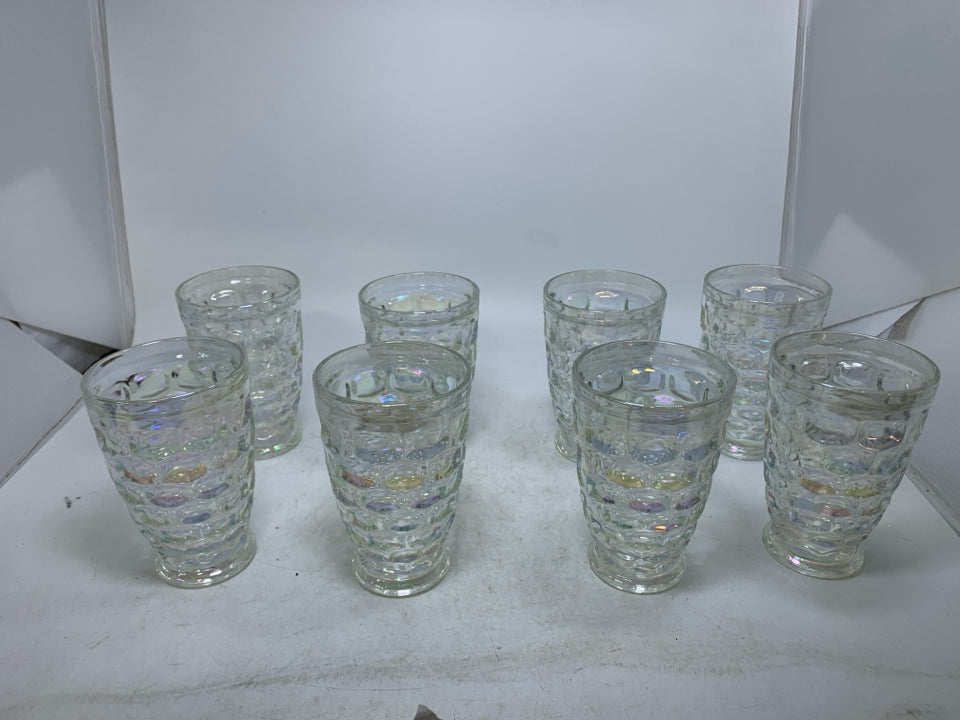 8 VTG THUMBPRINT COLONIAL GLASS TUMBLERS.