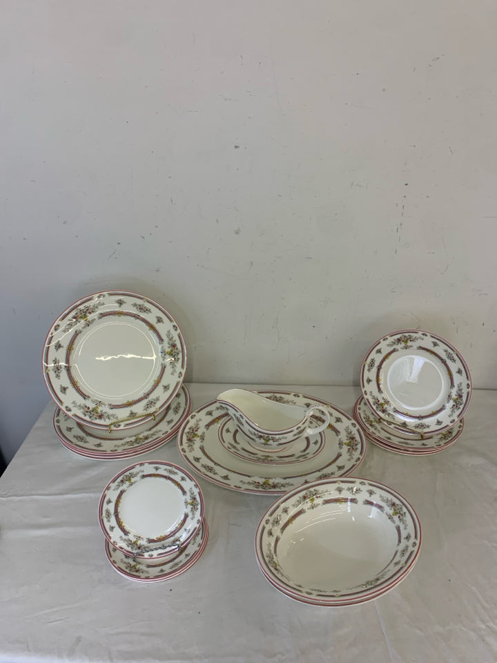 17PC SERV FOR 4 PINK FLORAL DISH SET- MONTDORE.