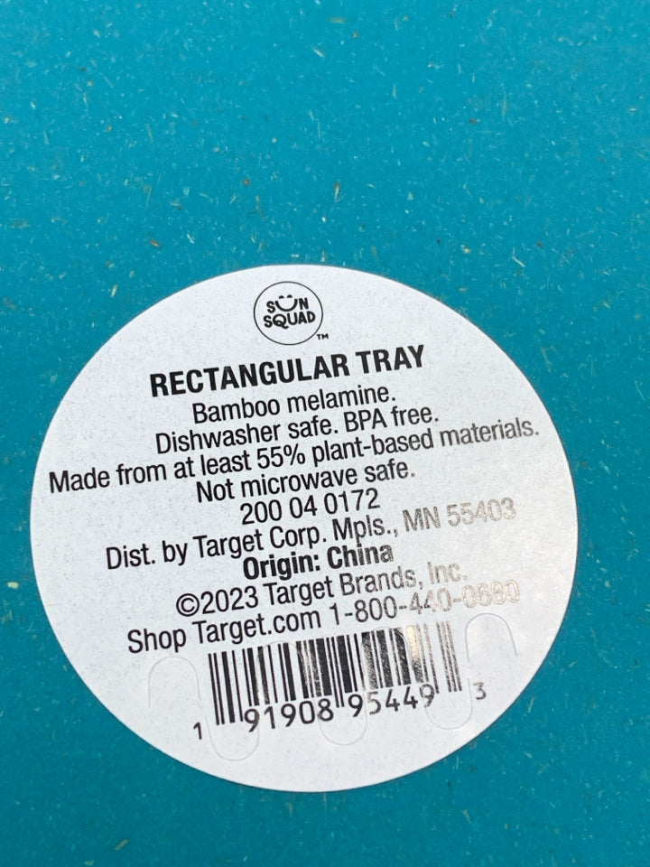 TEAL MELAMINE RECTANGULAR TRAY.
