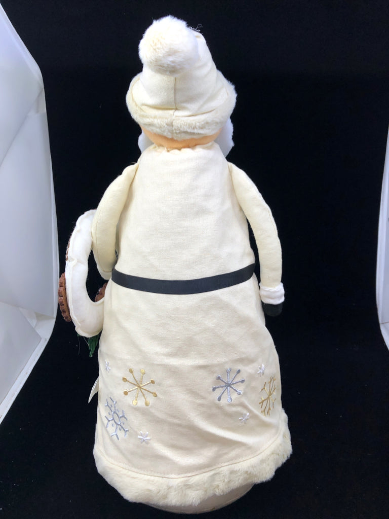LARGE CREAM COLORED SANTA W SNOWFLAKE DECOR.
