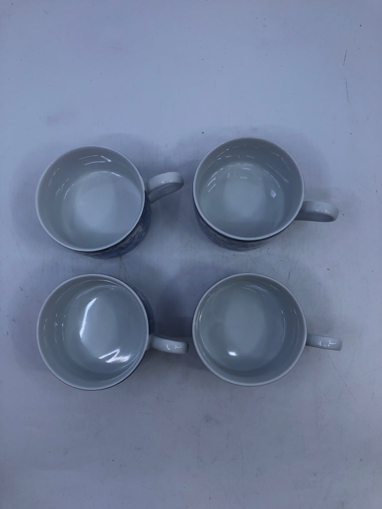 4 BLUE FLORAL COFFEE CUPS.