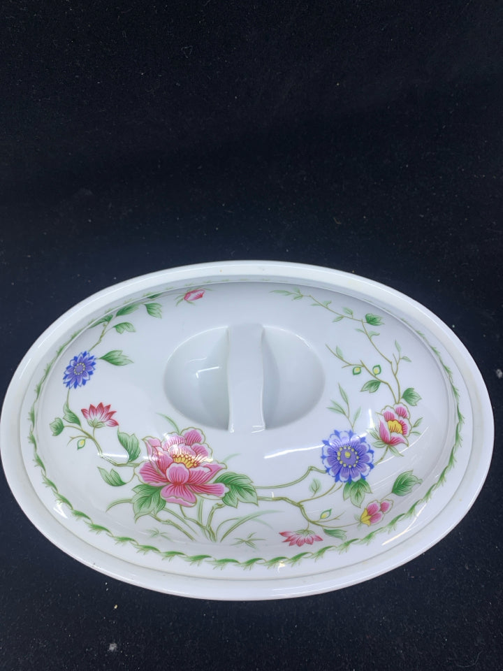 OVAL WHITE CASSEROLE DISH W/ FLORAL PATTERN ANDREA.