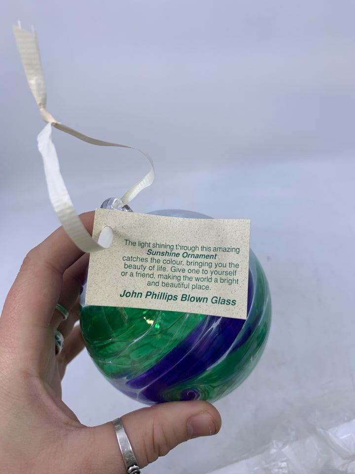 GREEN/PURPLE BLOWN GLASS BULB.