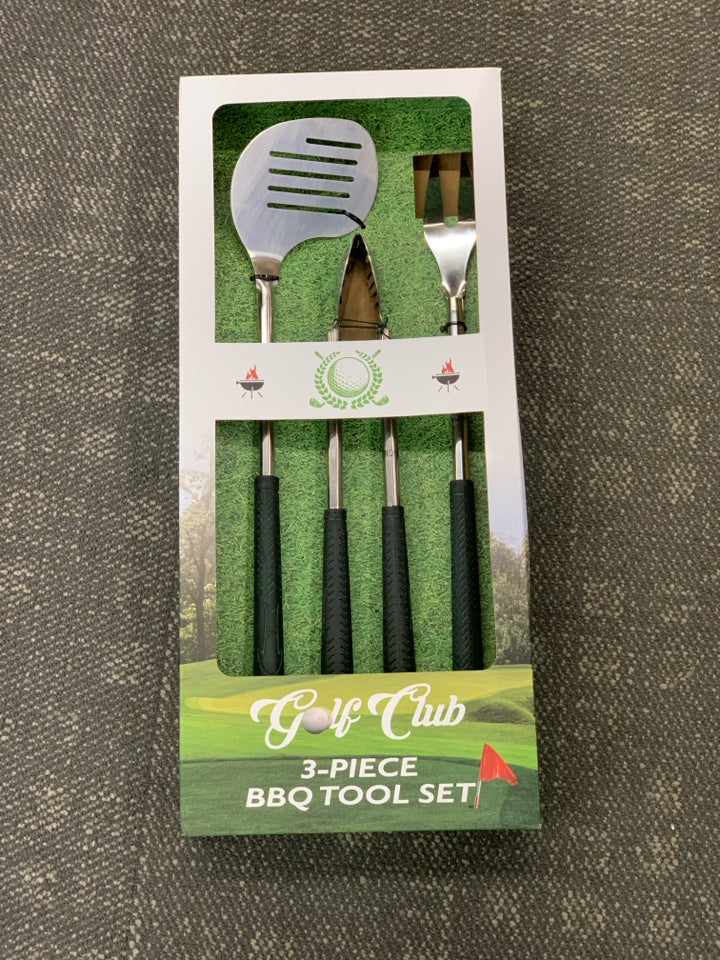 NIB 3PC GOLF CLUB BBQ TOOL SET.
