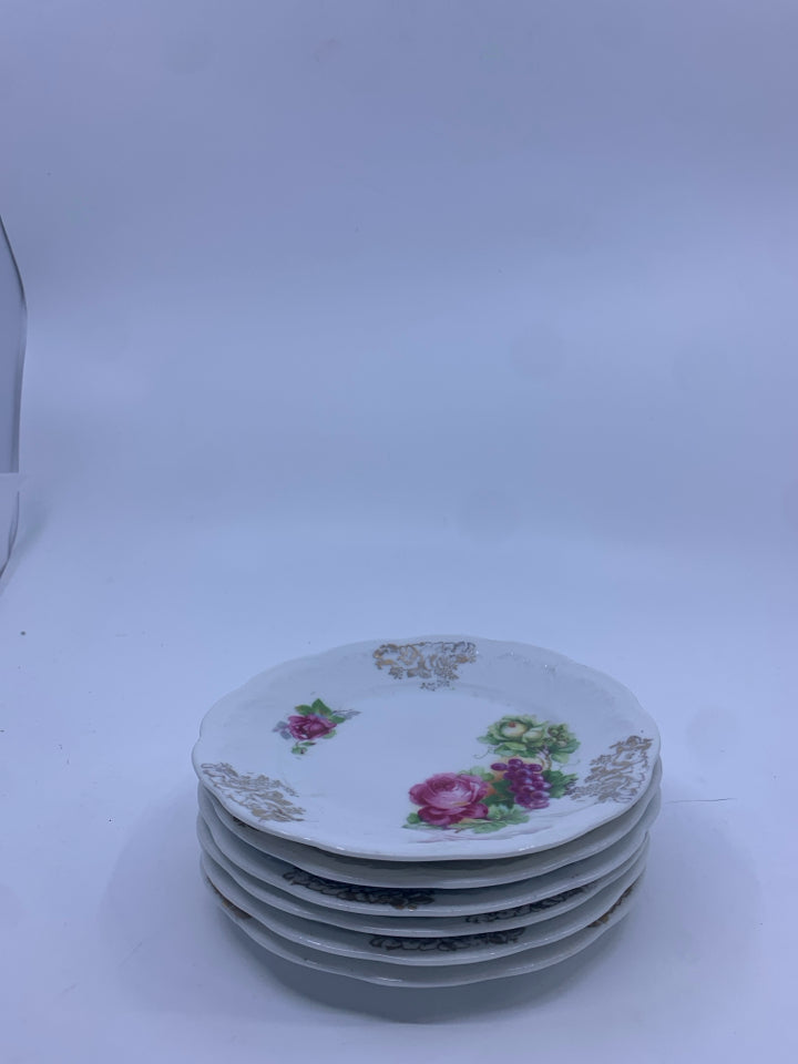 6 VTG PINK FLORAL SNACK PLATES.