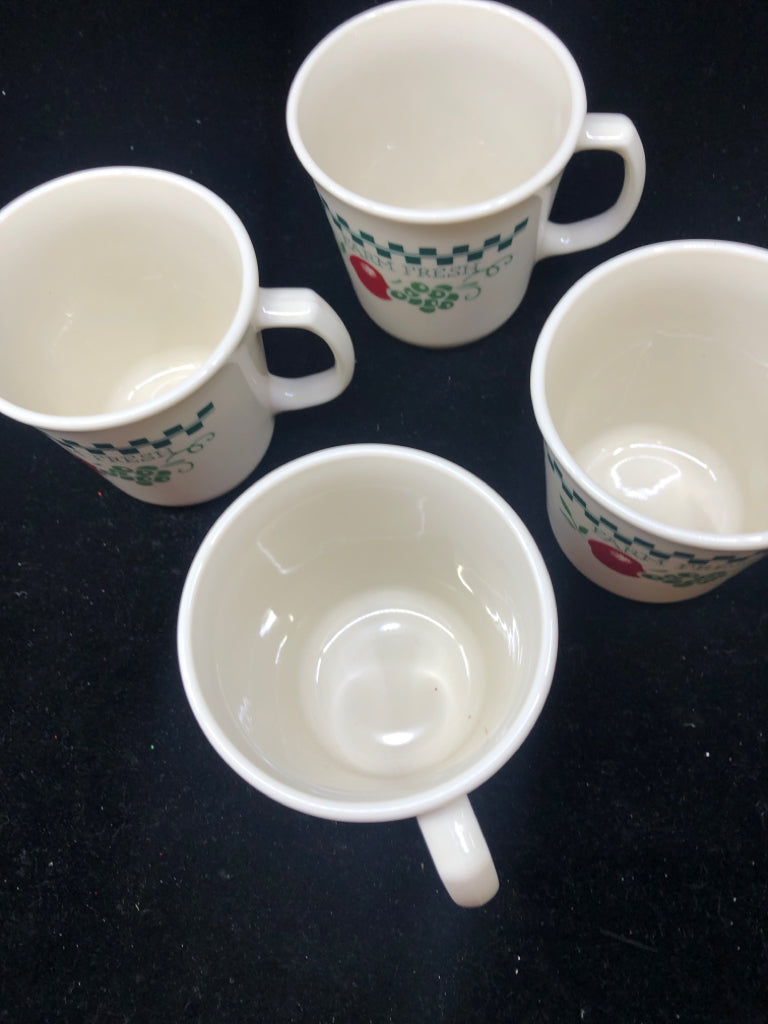 4 APPLE PATTERN CORELLE MUGS.