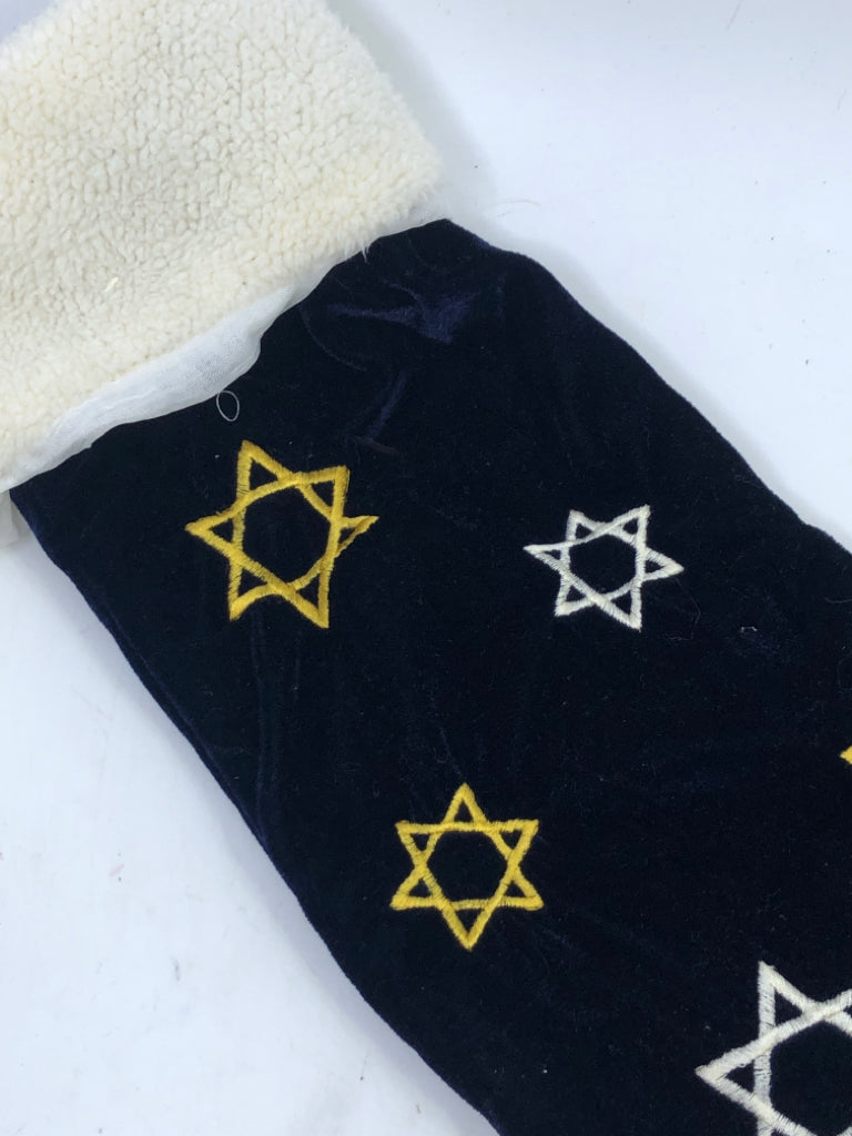 DARK BLUE WITH WHITE AND GOLD STAR OF DAVID.